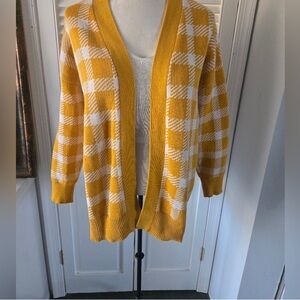Yellow and White Checkered Women's Sweater